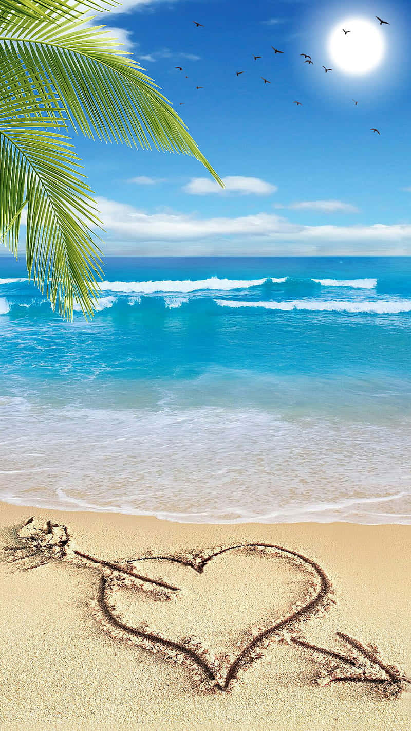 Caption: Romantic Couple Walking Hand-in-hand On A Serene Beach Wallpaper