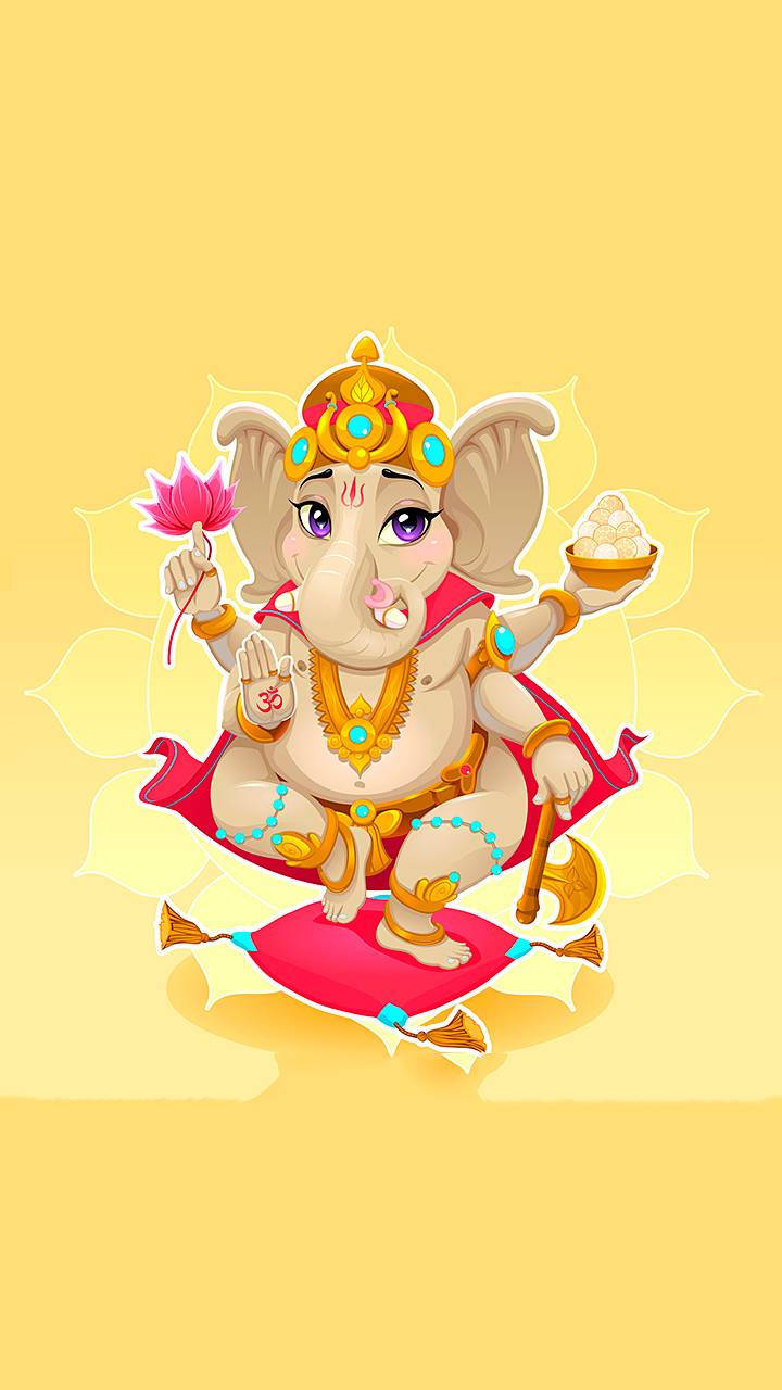 Caption: Sacred Charm - An Adorable Illustration Of Lord Ganesha Wallpaper