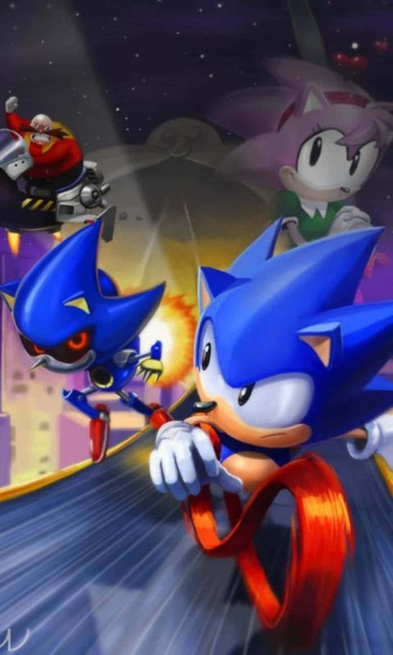 Caption: Sonic Cd Classic Scene With Time Travel! Wallpaper