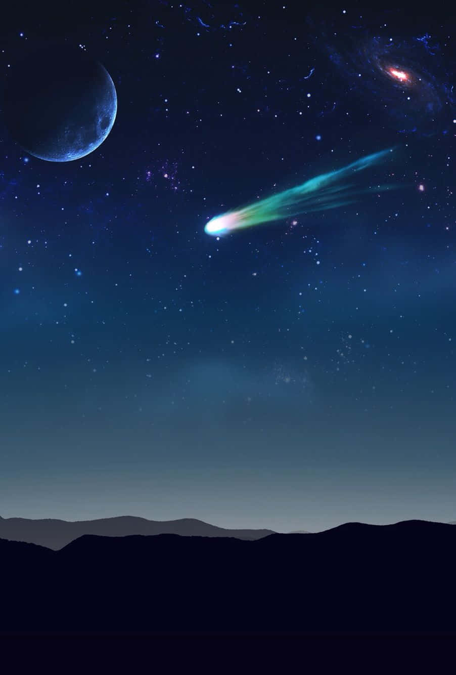 Caption: Stunning Comet Streaking Across The Night Sky Wallpaper