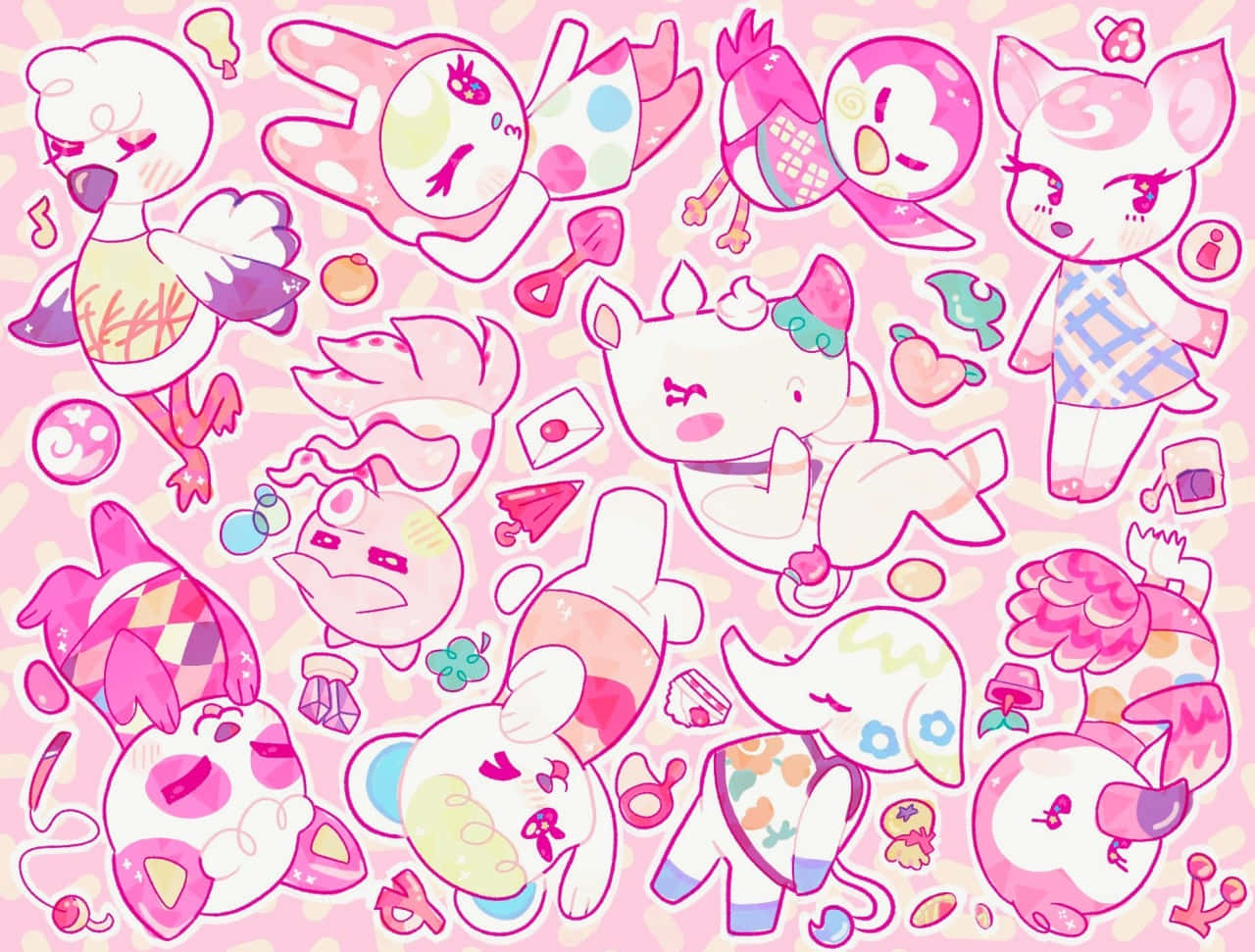 Caption: Subtle Serenity In Pastel - Aesthetic Kawaii Animal Design Wallpaper