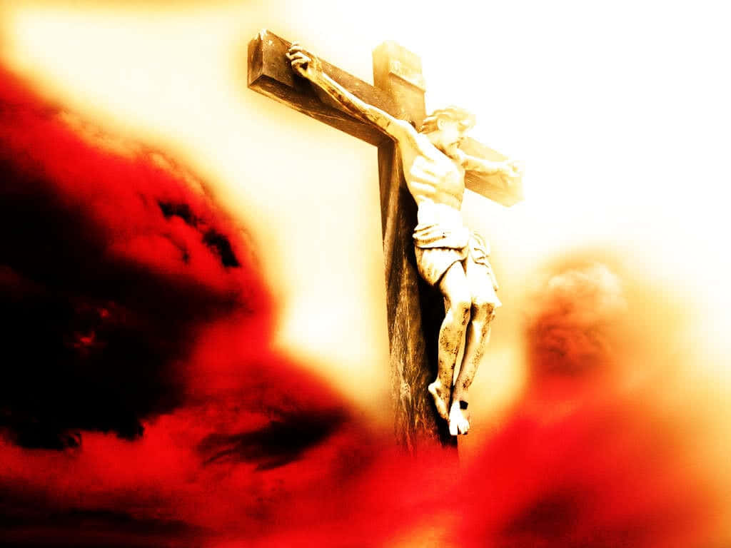 Caption: The Crucifixion Of Jesus Christ On Calvary Wallpaper