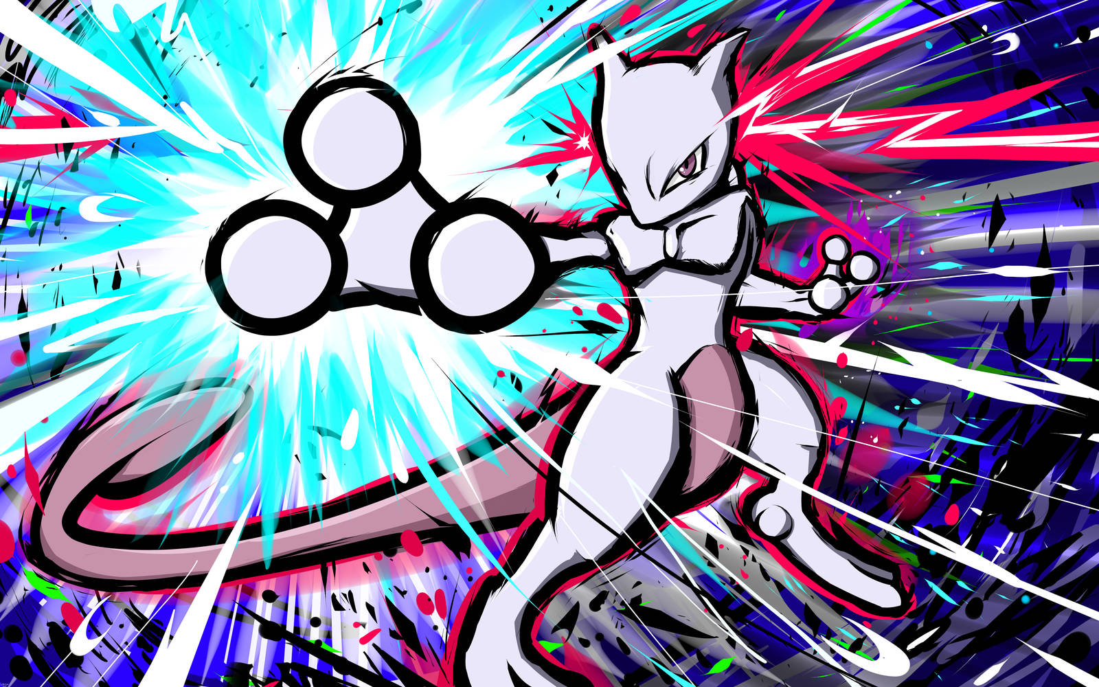 Caption: The Majestic Shiny Mewtwo Comic Art Wallpaper