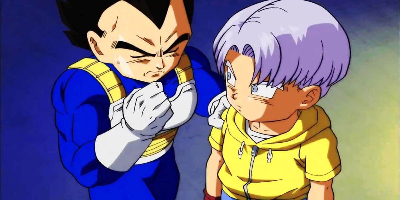 Caption: The Saiyan Family - Vegeta, Bulma, And Trunks Wallpaper