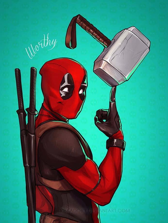 Caption: Thrilling Deadpool Art In Action Wallpaper