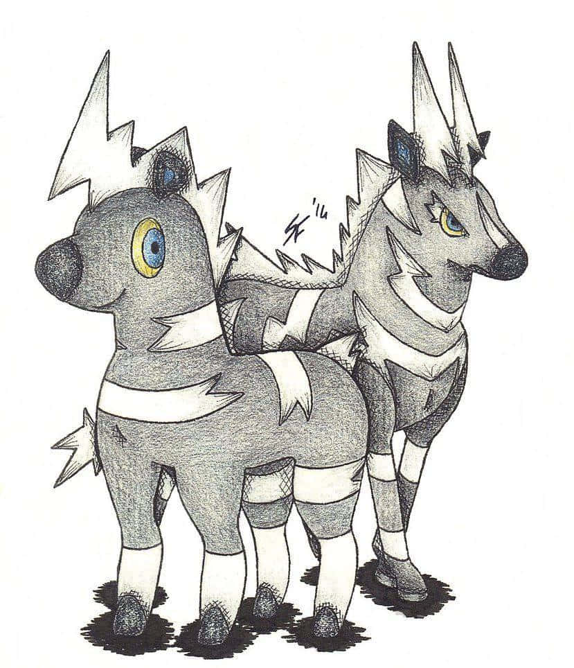 Caption: Traditional Fan Art Of Blitzle And Zebstrika Wallpaper