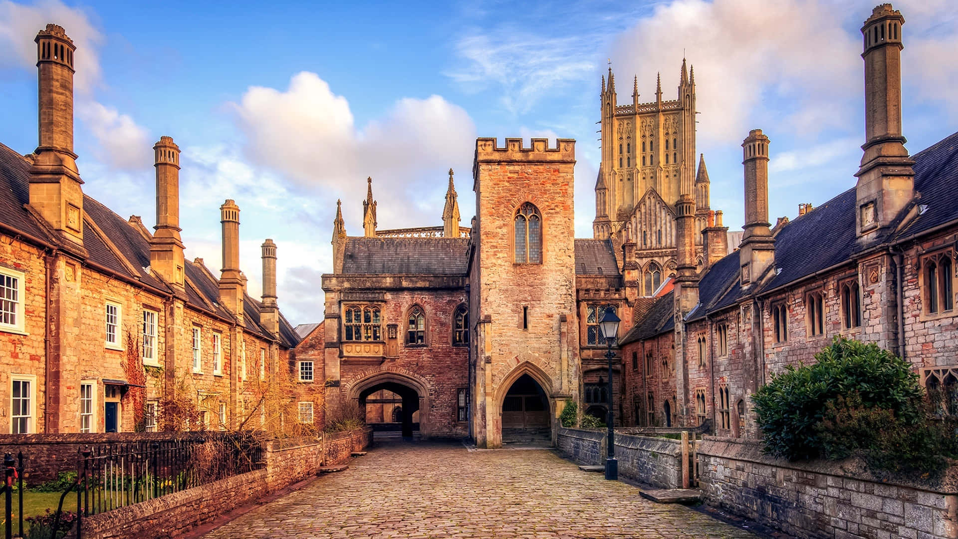 Caption: Tranquil Sunset Over Wells Cathedral Wallpaper