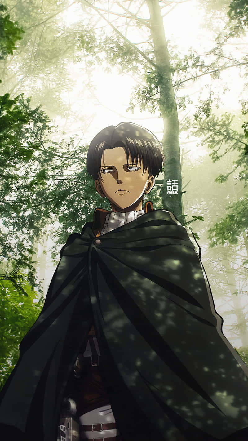 Caption: Unyielding Gaze: Levi Ackerman In Action Wallpaper