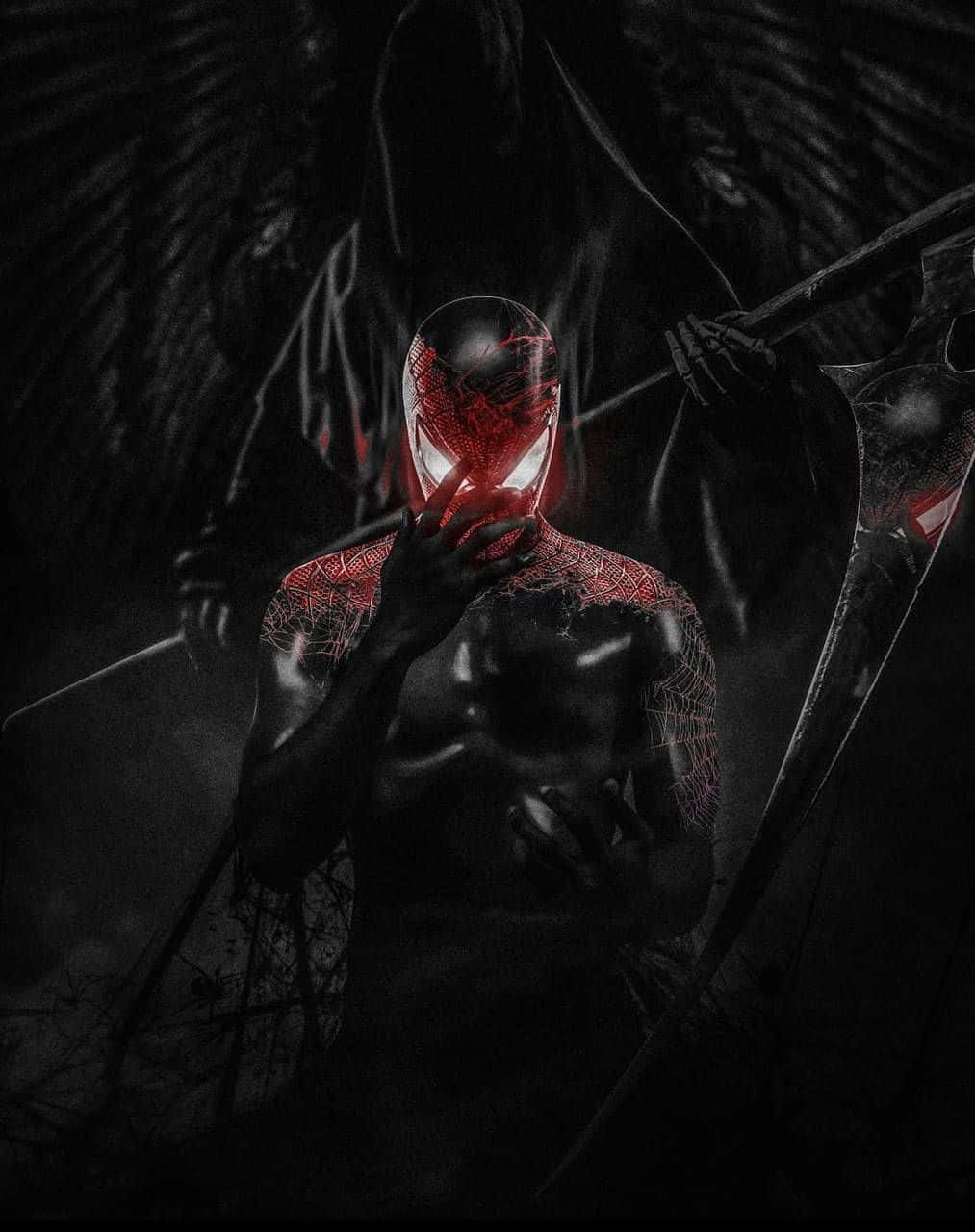 Caption: Venomized Marvel Character Engulfed In Darkness Wallpaper