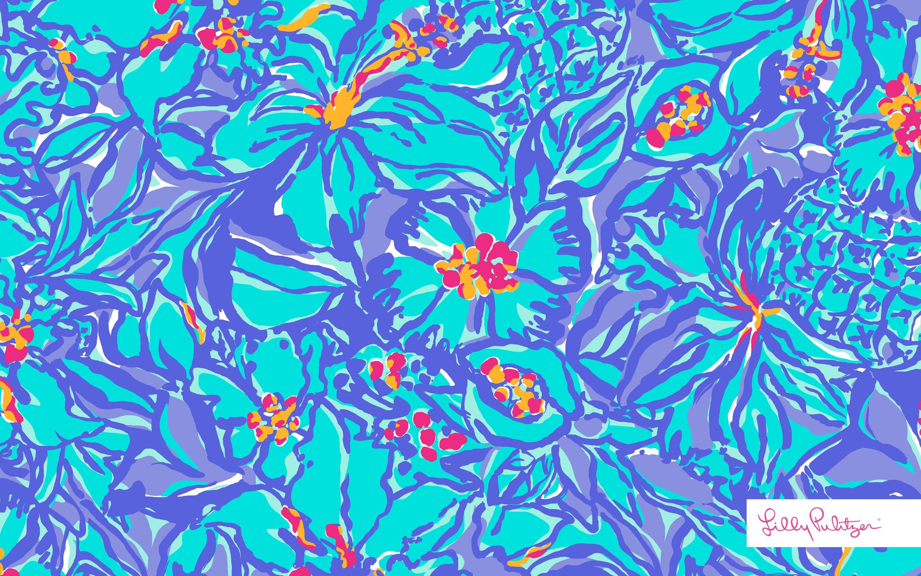 Caption: Vibrant Blue Flowers On Lilly Pulitzer Desktop Wallpaper Wallpaper