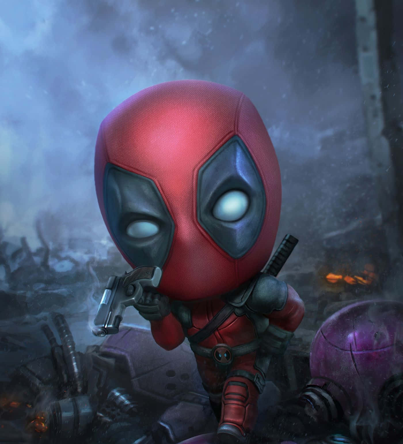 Caption: Vibrant Deadpool Art In Action Wallpaper