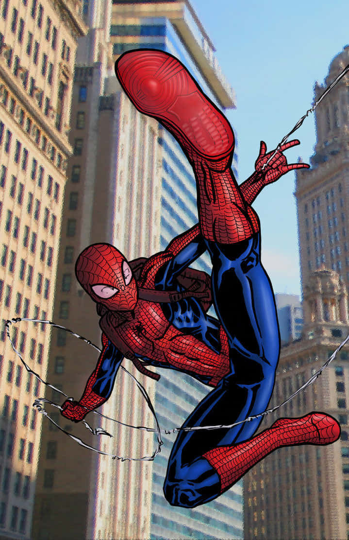 Caption: Web-slinging Superhero Action Wallpaper