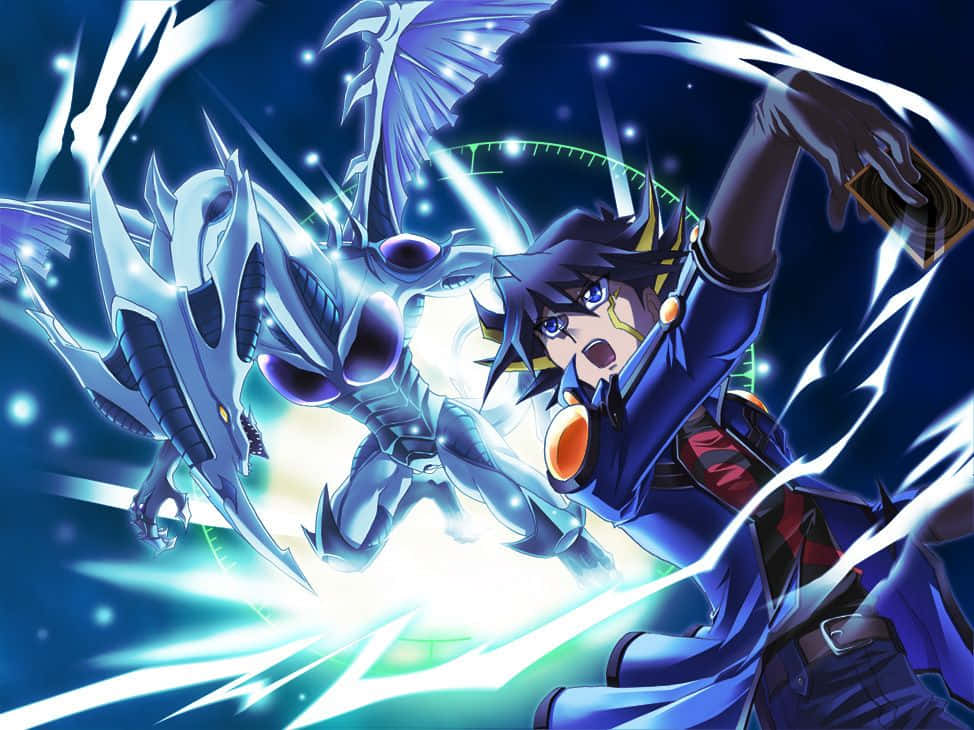 Caption: Yusei Fudo Riding His Duel Runner In Action Wallpaper