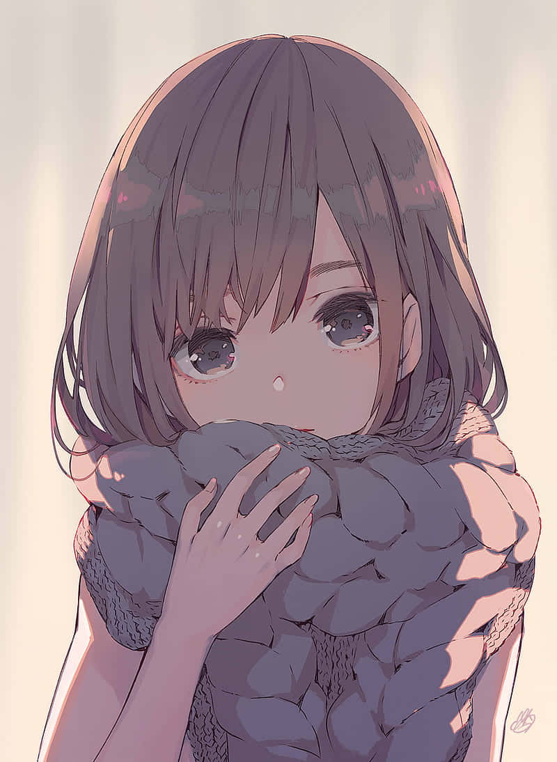 Captivating Anime Character Wearing A Scarf Wallpaper