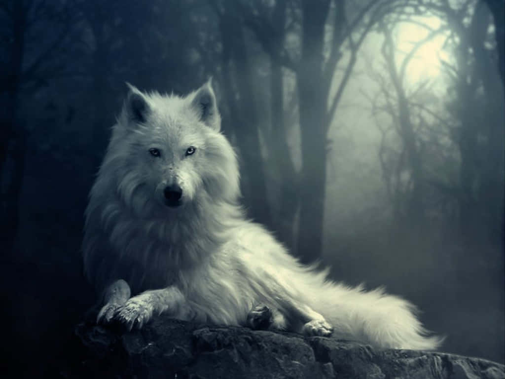 Captivating White Wolf Gazing Upon The Horizon Wallpaper