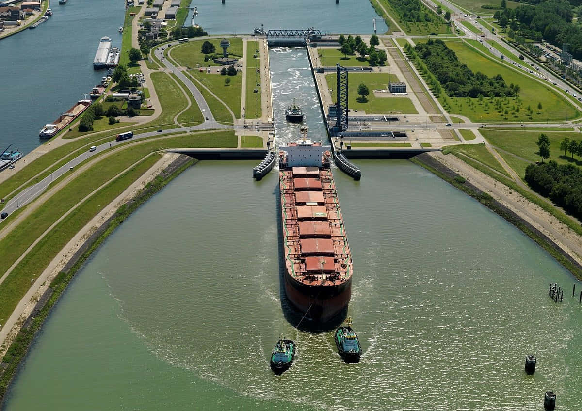 Cargo Ship Entering Locks Terneuzen Wallpaper