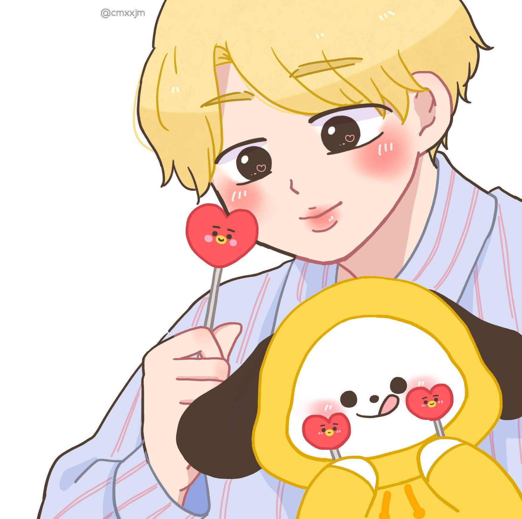 Cartoon Jimin With Chimmy Bt21 Wallpaper