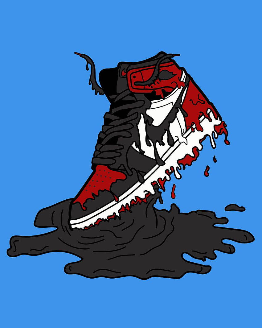 Cartoon Jordan Shoes Melting Chicago Shoes Blue Background Wallpaper