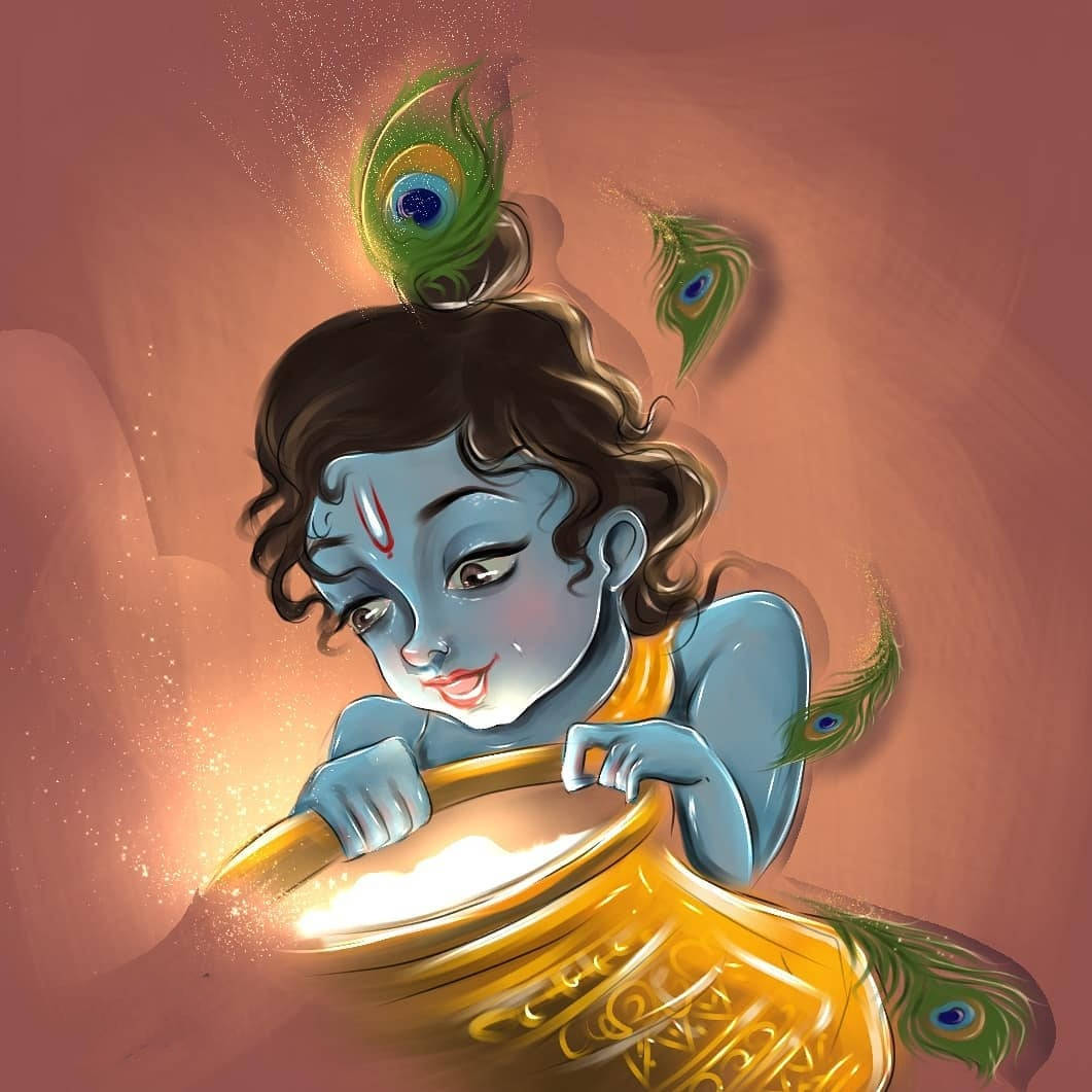 Cartoon Krishna Butter Thief Wallpaper