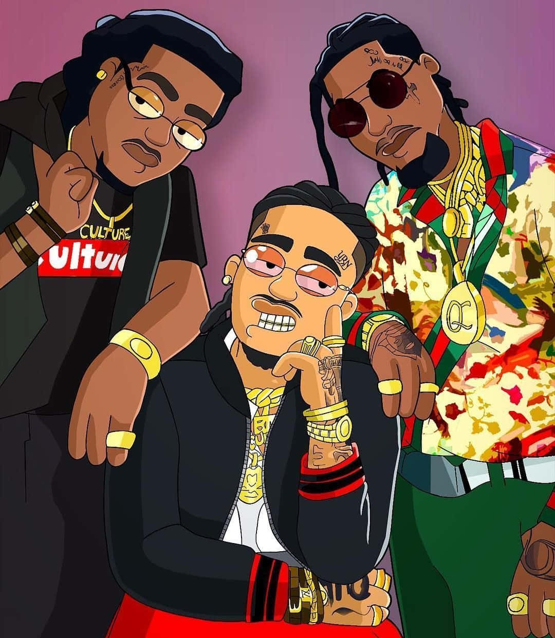 Cartoon Rapper Migos Trio Wallpaper