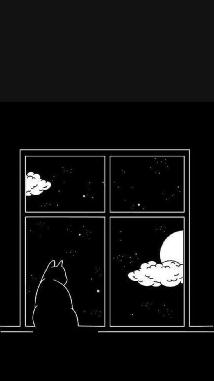 Cat Contemplating Night Sky Aesthetic.jpg Wallpaper