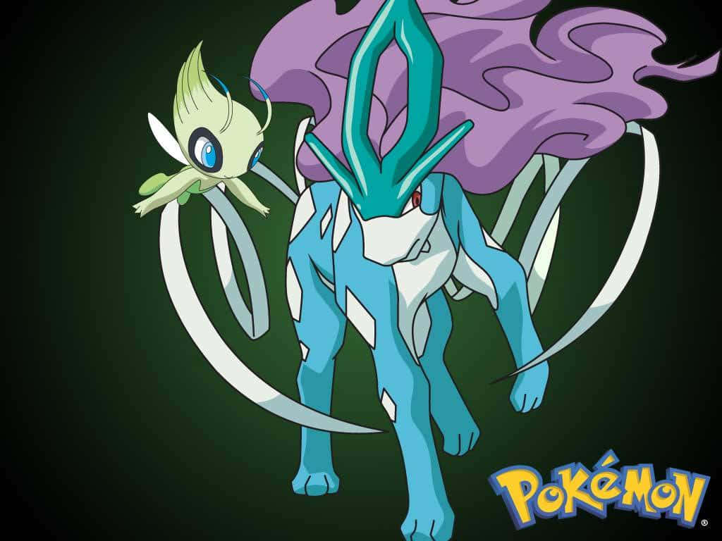 Celebiand Suicune Pokemon Illustration Wallpaper