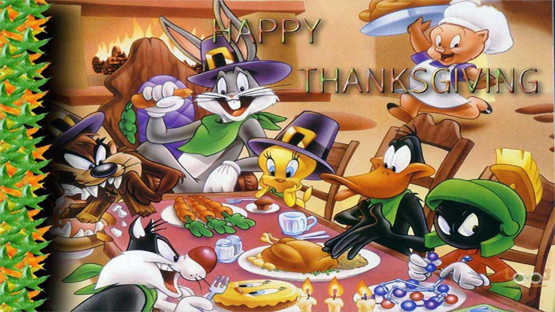 Celebrate Thanksgiving With Fun Cartoon Characters! Wallpaper