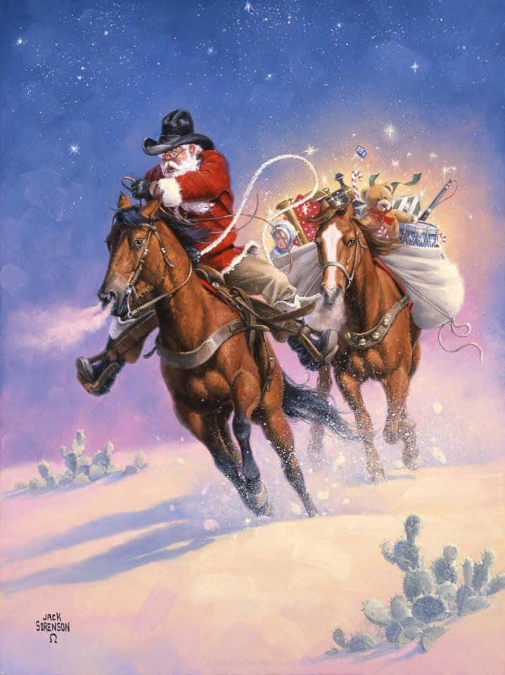 Celebrate The Holidays In Style With A Cowboy Christmas Wallpaper