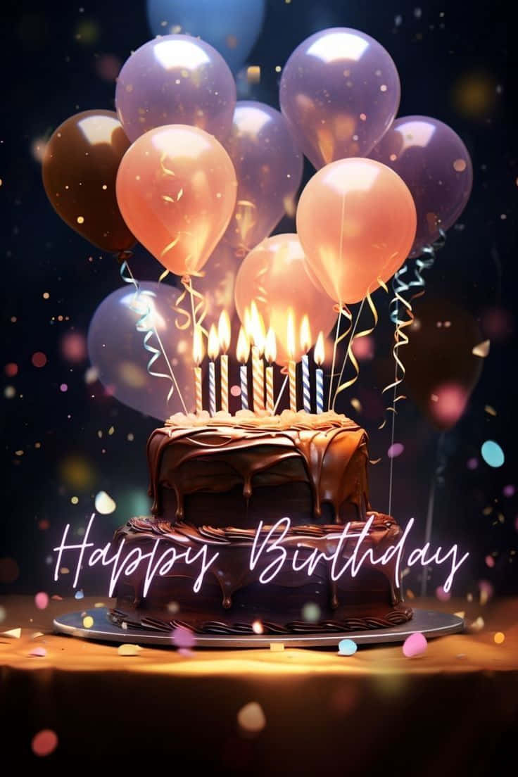 Celebratory Birthday Cakewith Balloonsand Candles Wallpaper