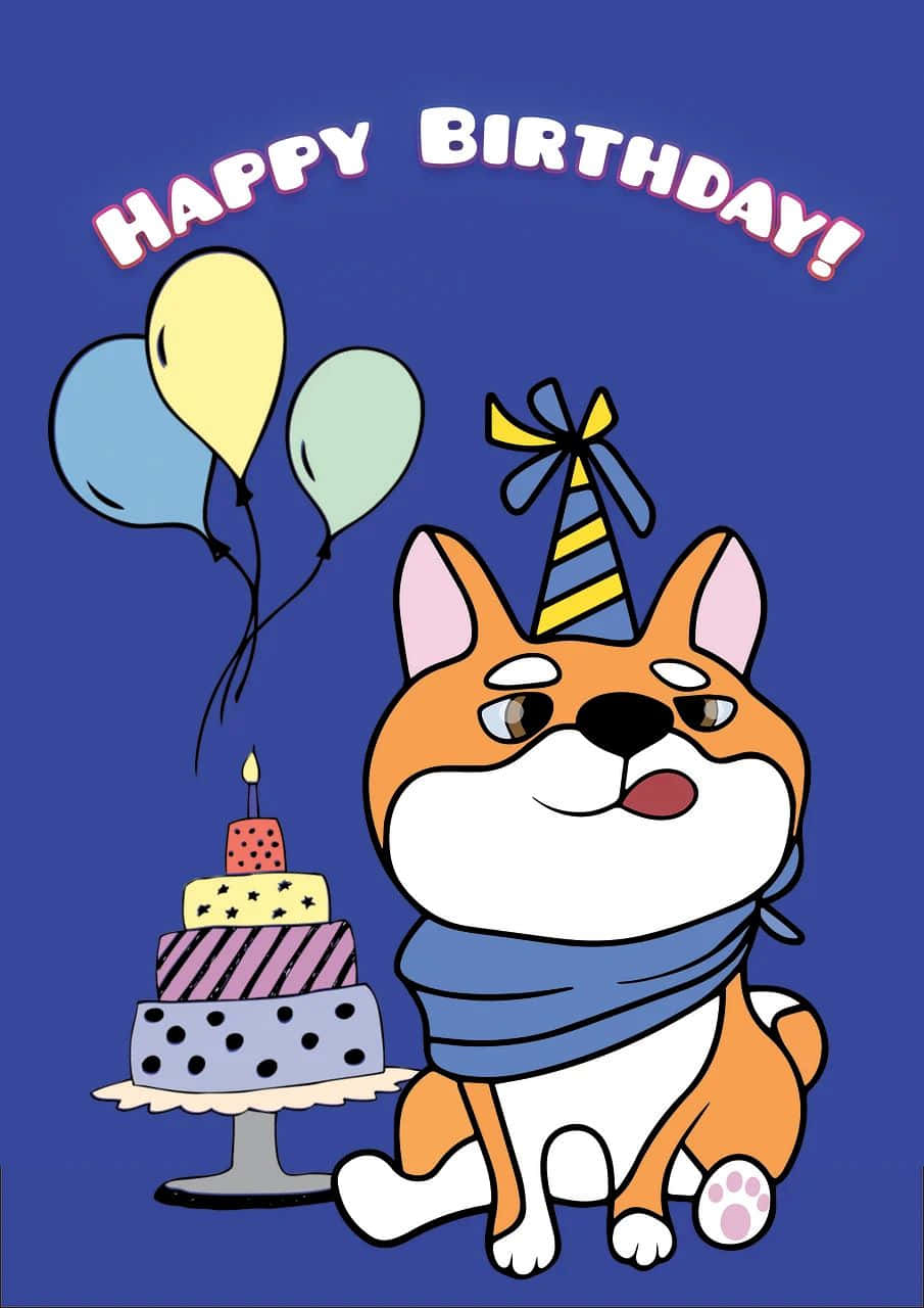 Celebratory Corgi Birthday Greeting Wallpaper