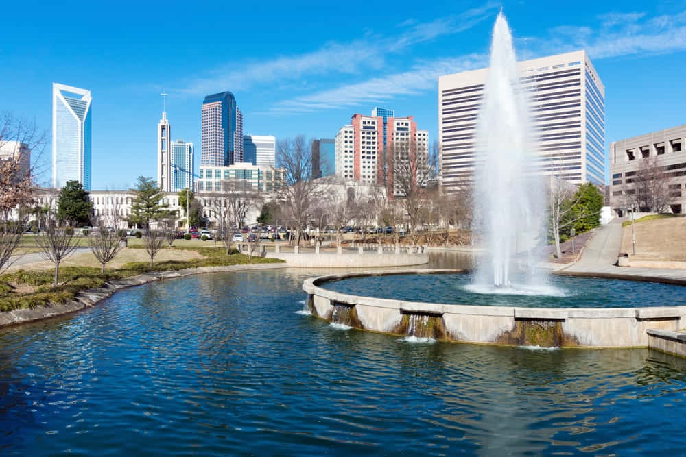 Charlotte Skyline Marshall Park Fountain Wallpaper