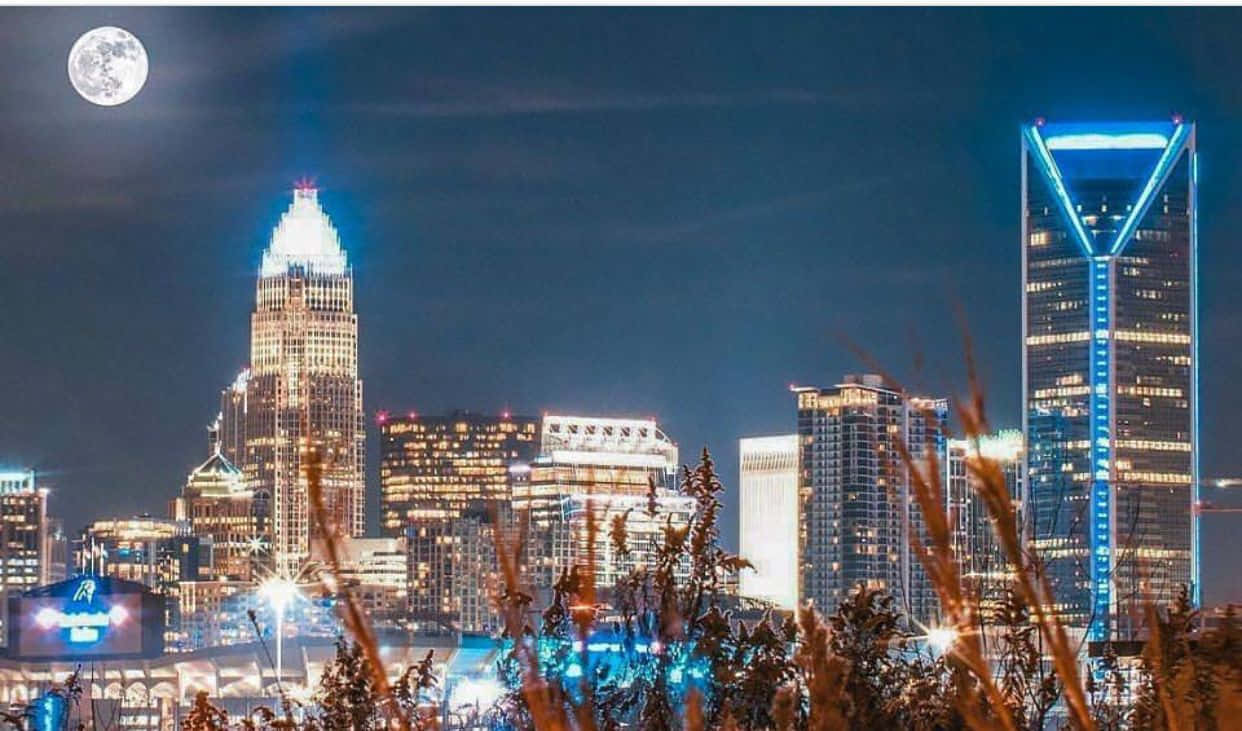 Charlotte Skyline Night View Wallpaper