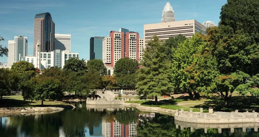 Charlotte Skyline Reflection Marshall Park Wallpaper