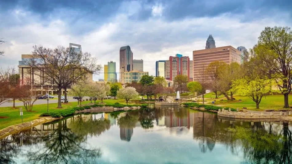 Charlotte Skyline Reflection Marshall Park Wallpaper