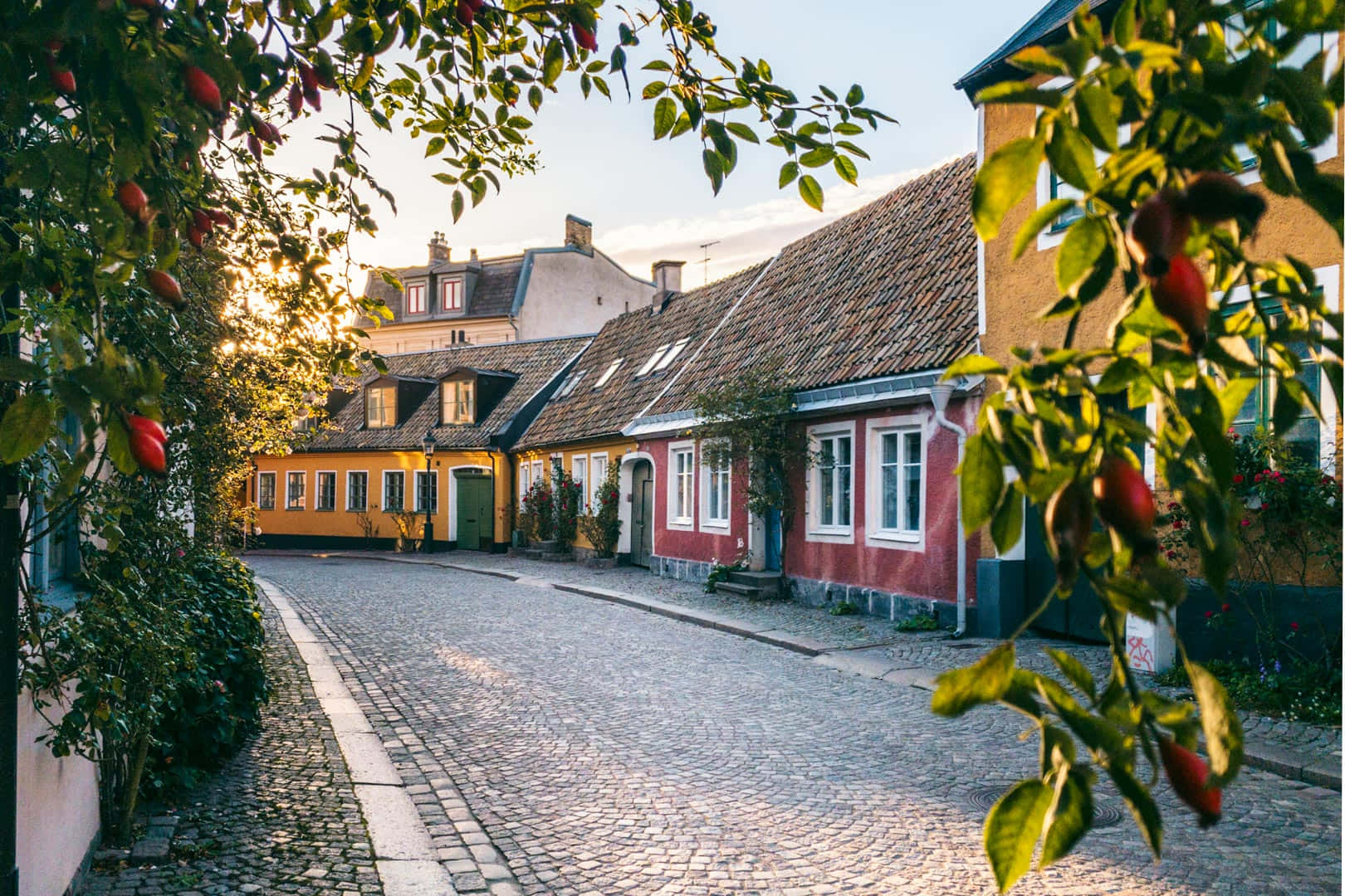 Charming Cobbled Street Lund Sweden Wallpaper