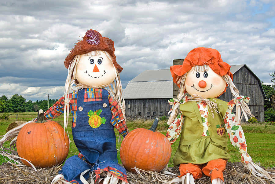 Charming Fall Scarecrow In A Vibrant Autumn Field Wallpaper