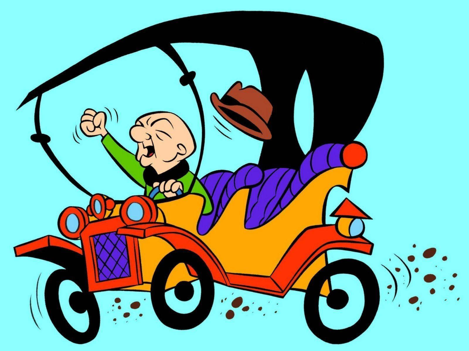 Charming Illustration Of Mr. Magoo Driving A Colorful Car Wallpaper