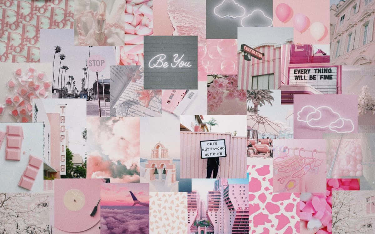 Charming Kawaii Pink Aesthetic Desktop Wallpaper Featuring Cute Elements Wallpaper