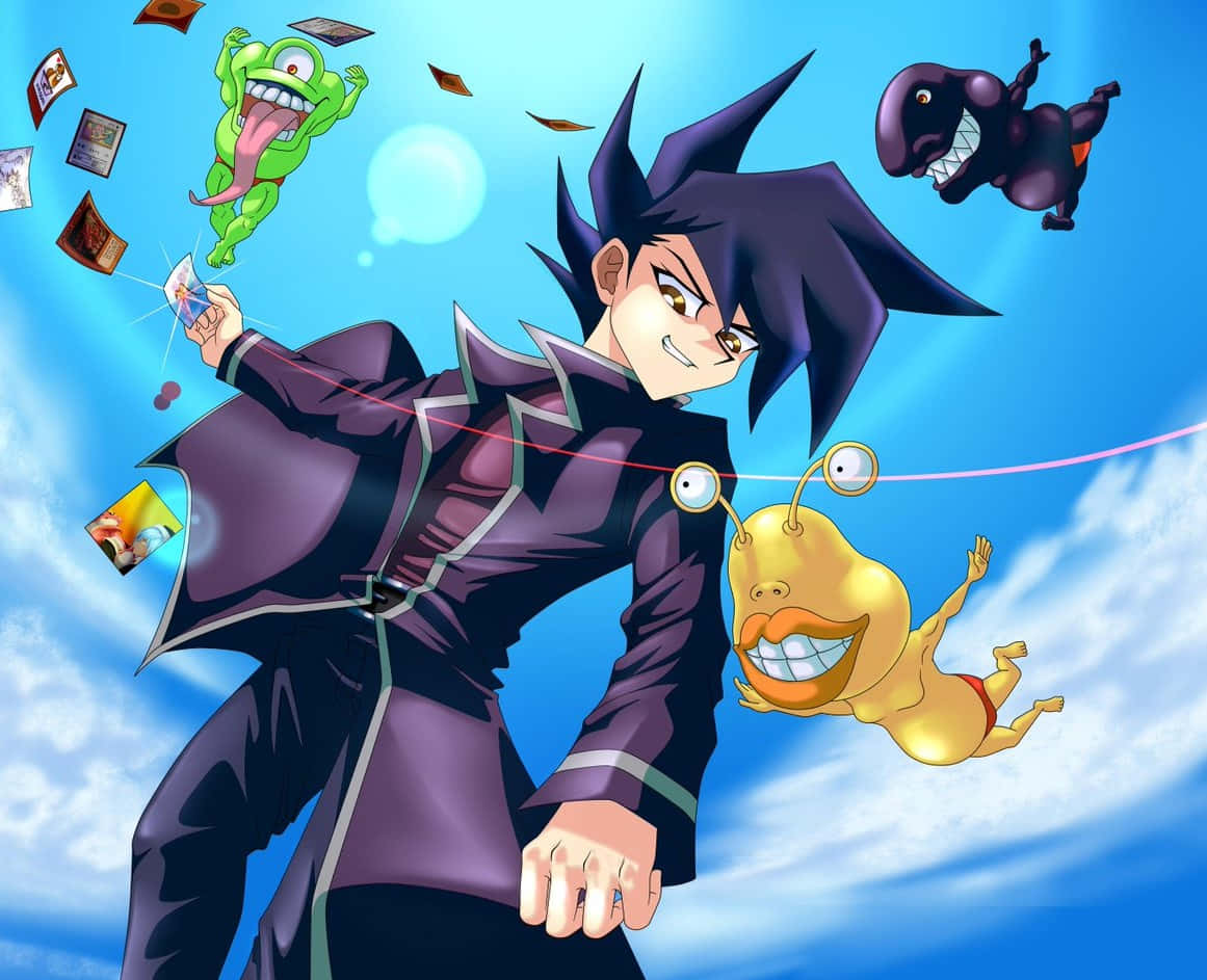 Chazz Princeton Confidently Posing With His Duel Monsters Cards Wallpaper