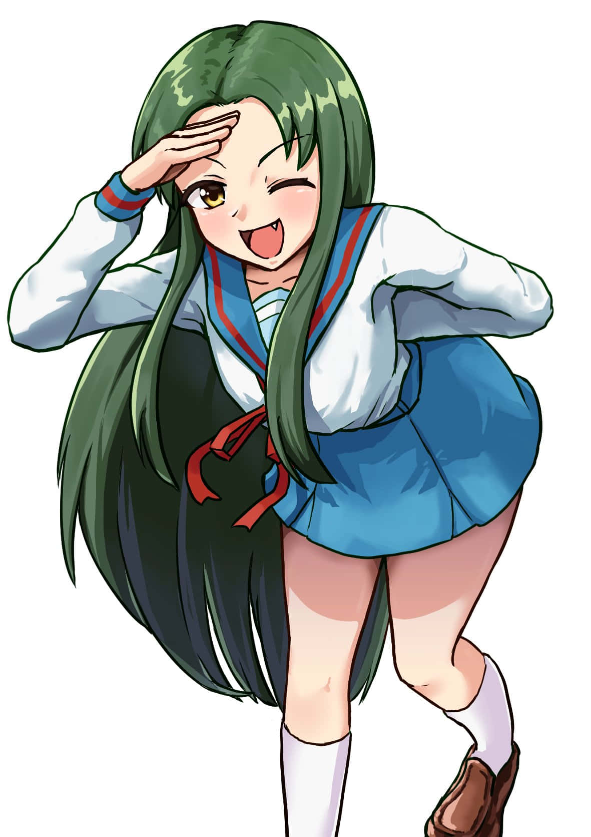 Cheerful Anime Girl Saluting Wallpaper