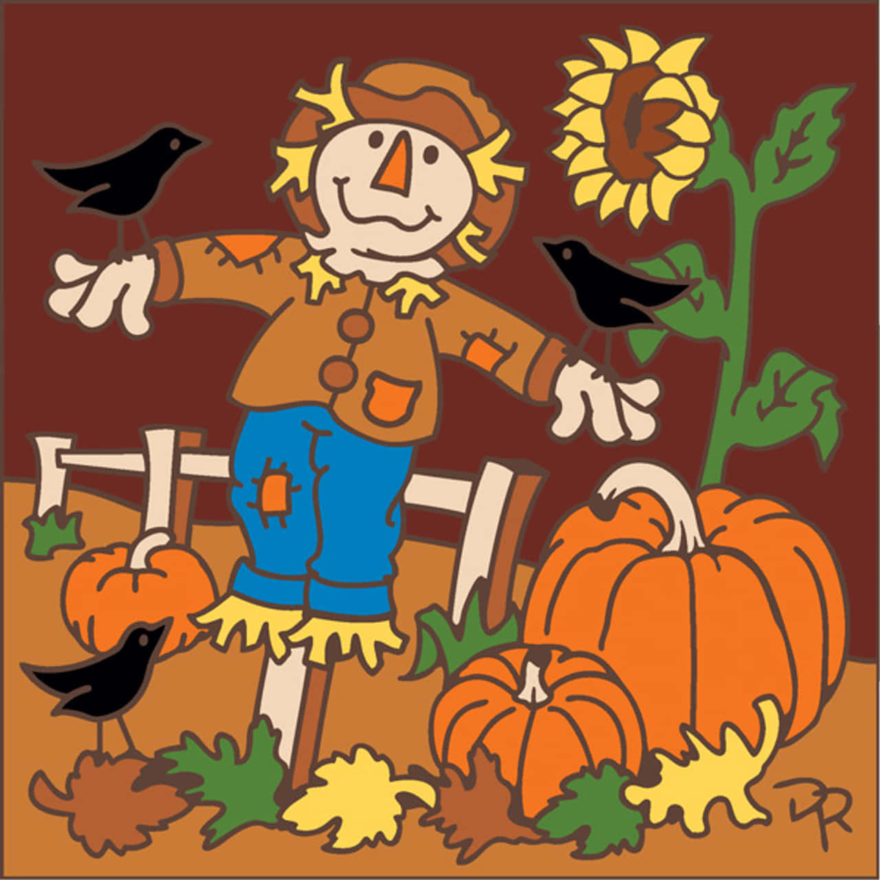 Cheerful Fall Scarecrow Guarding The Field Wallpaper