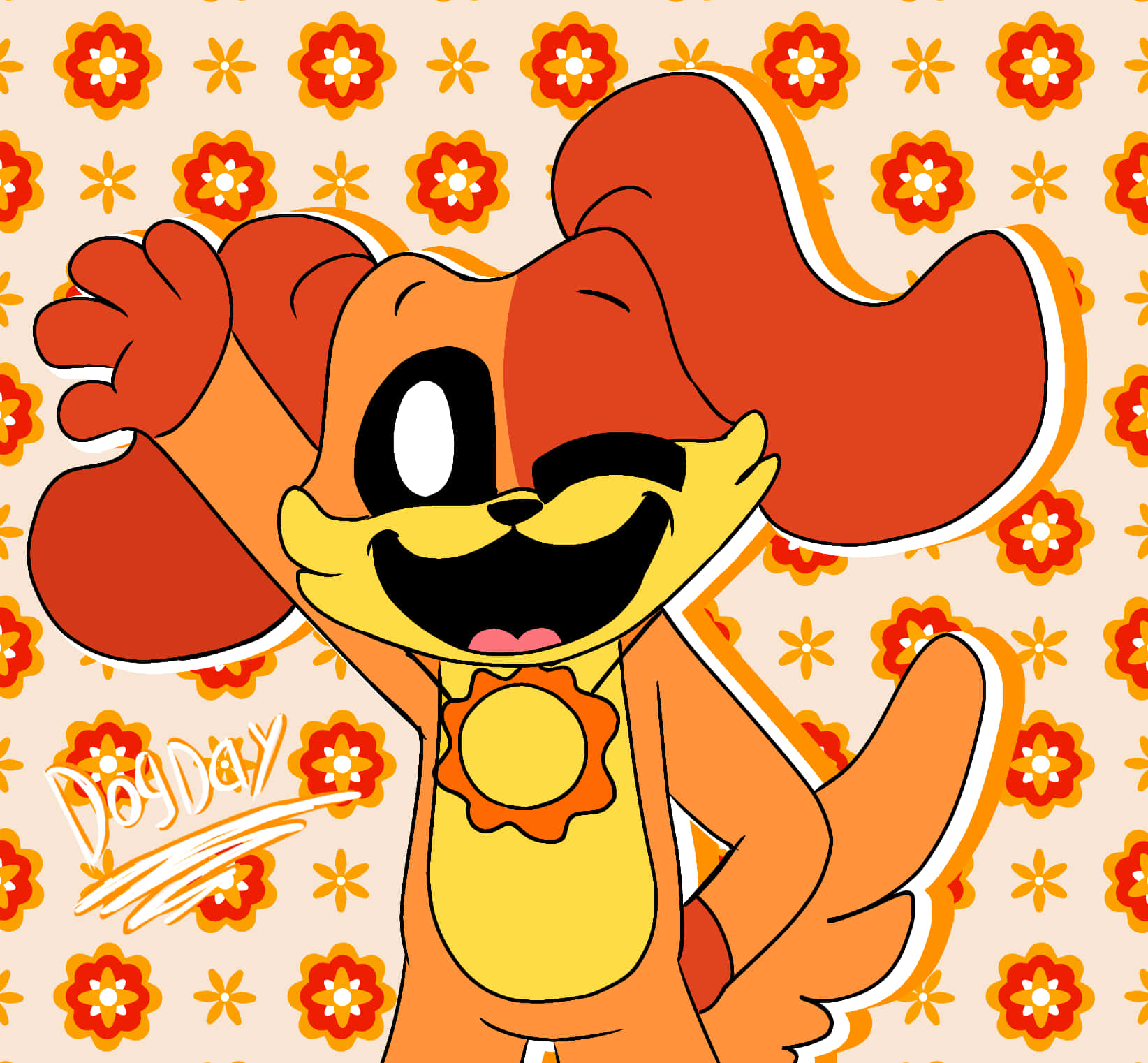 Cheerful Orange Critter Waving Wallpaper