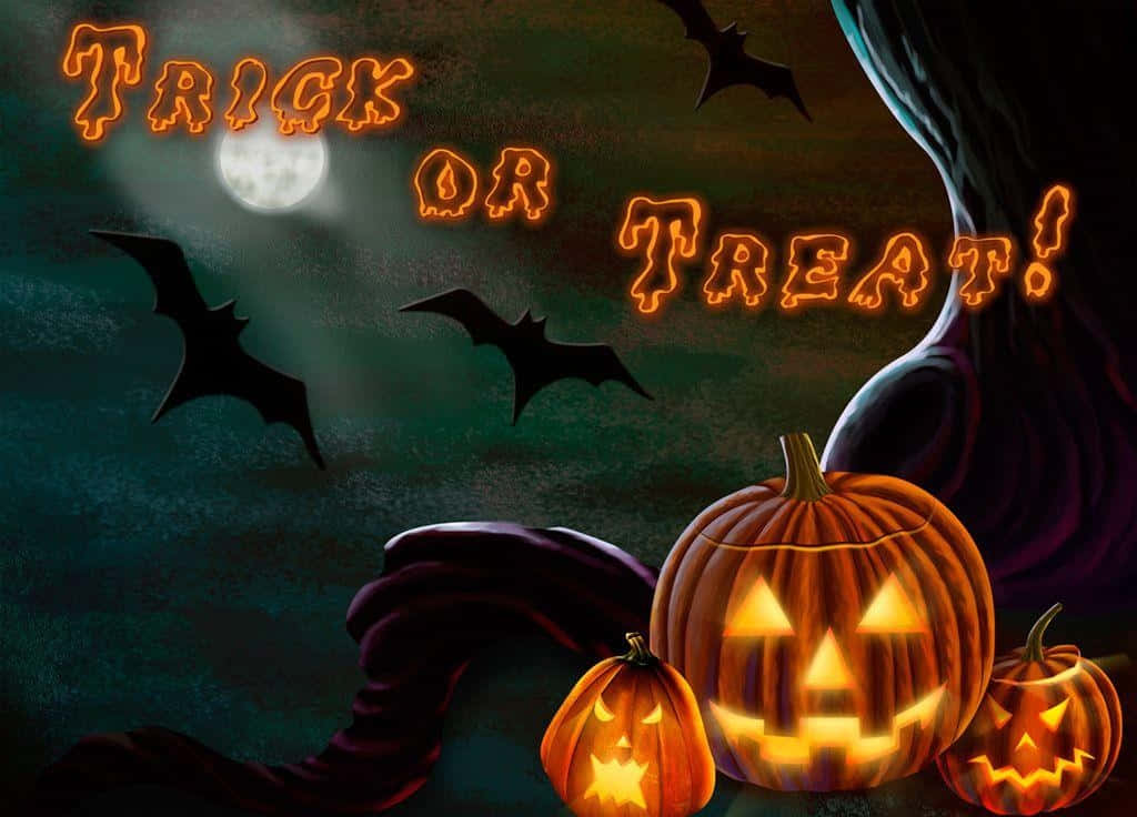 Cheerful Trick-or-treaters In Spooky Halloween Costumes Wallpaper