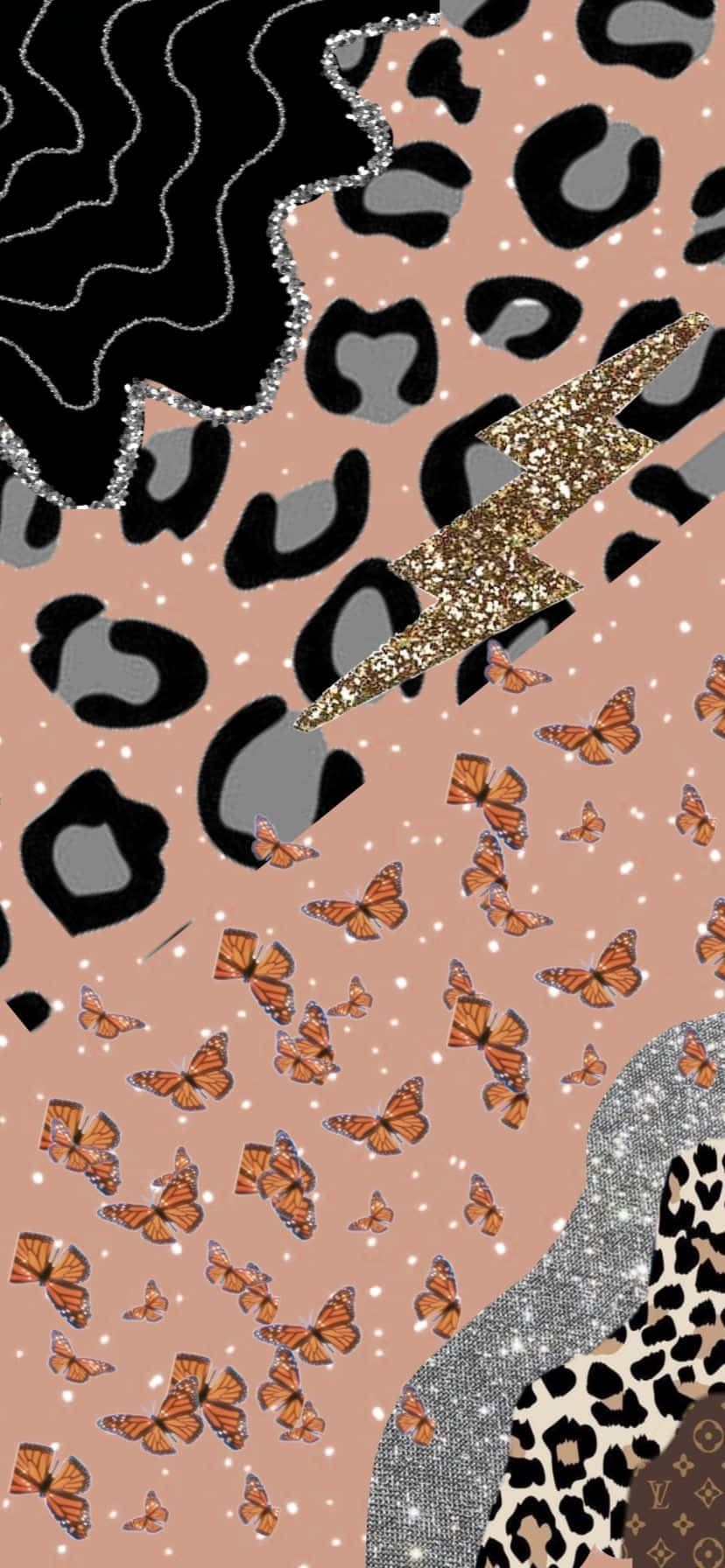 Cheetah Butterfly Glitter Aesthetic.jpg Wallpaper