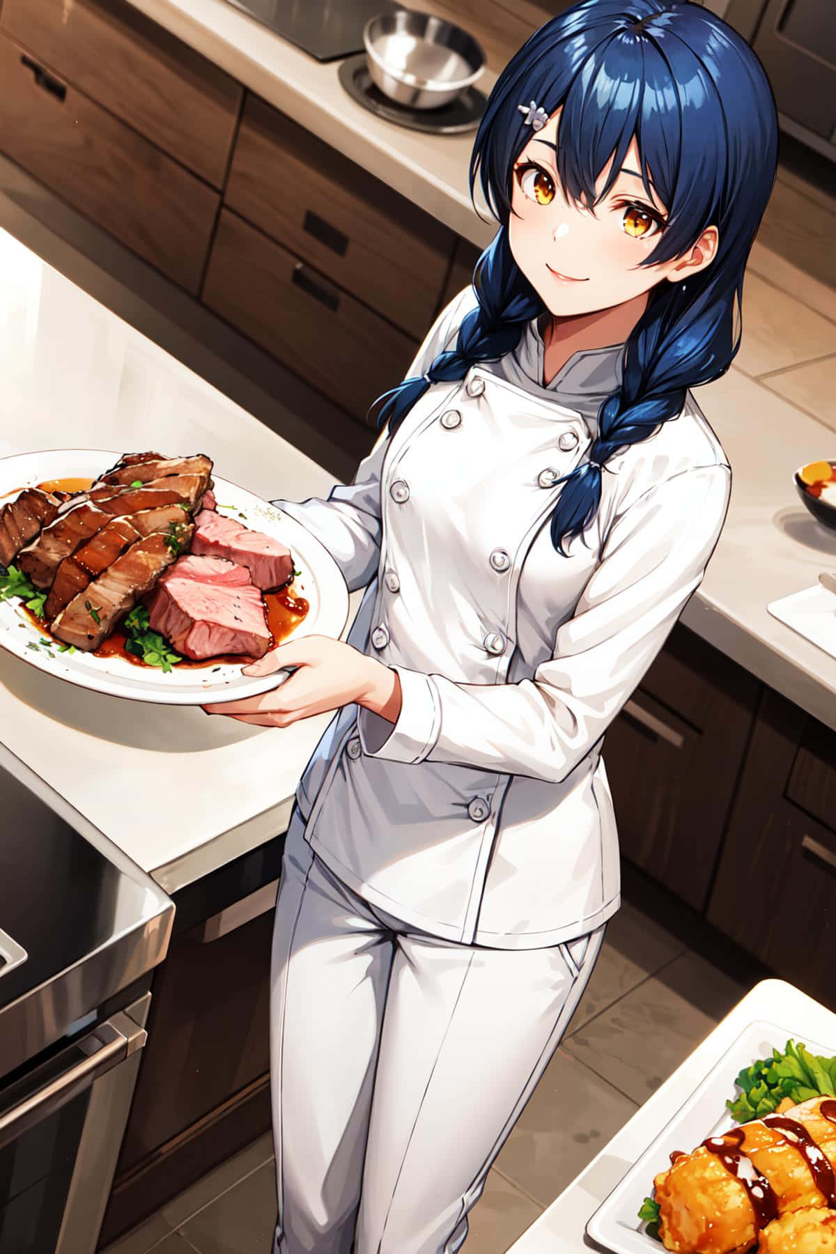 Chef Presenting Dish Anime Style Wallpaper