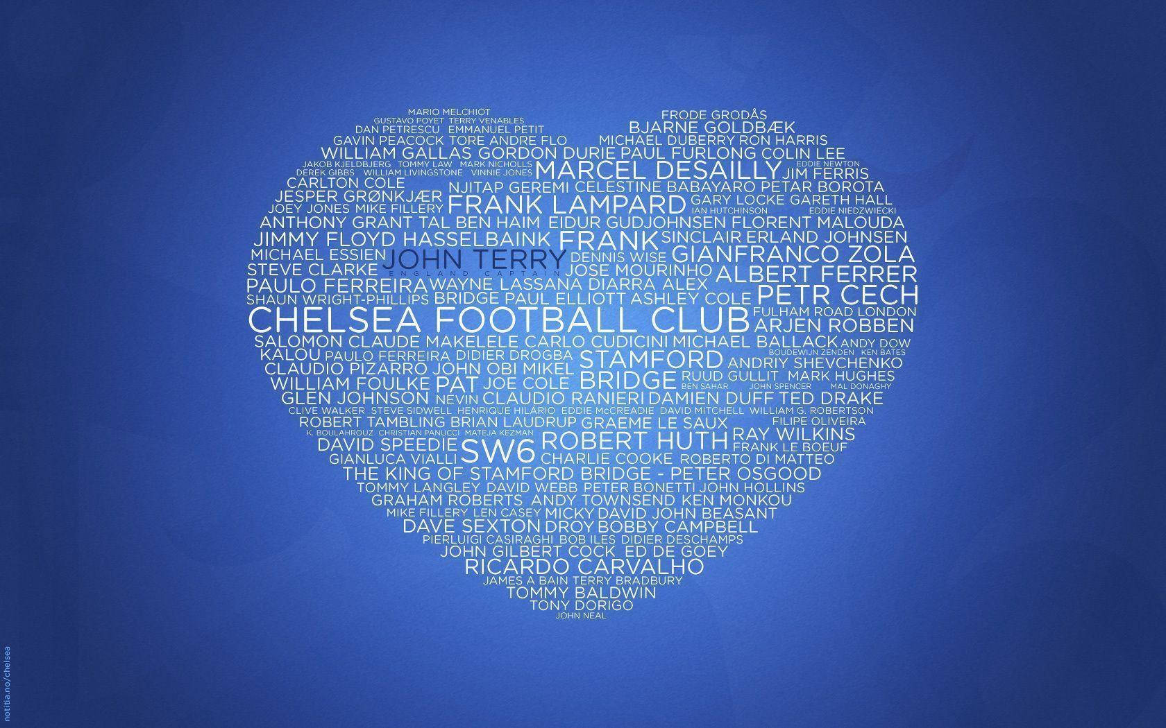 Chelsea Fc Heart With Player Names Wallpaper