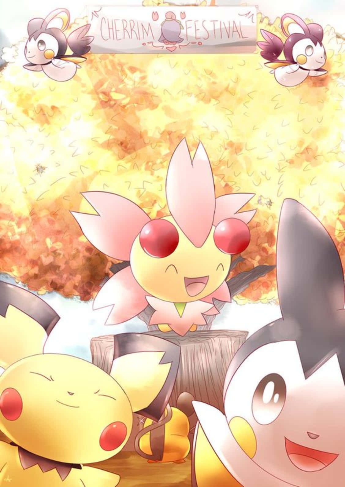 Cherrim Pikachu And Emolga Wallpaper