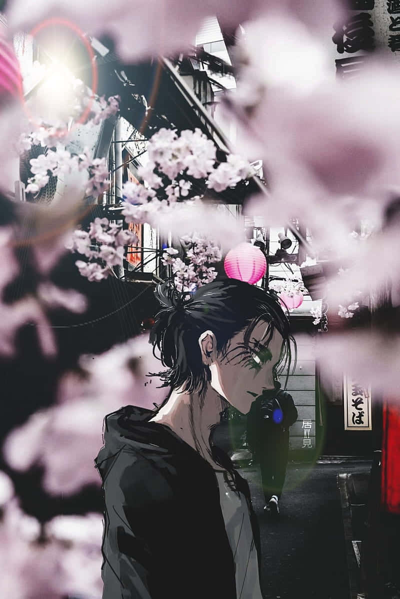 Cherry Blossom Eren A O T Aesthetic Wallpaper