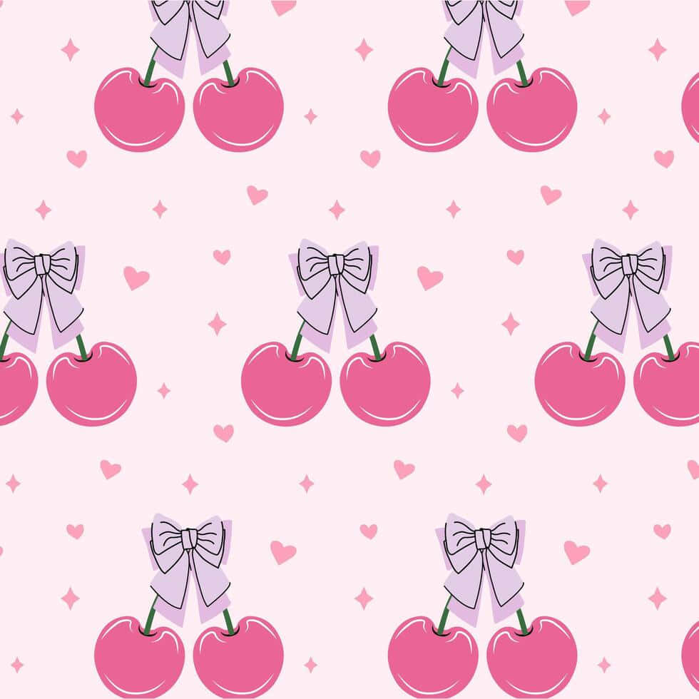 Cherry Bow Pattern Pink Background Wallpaper