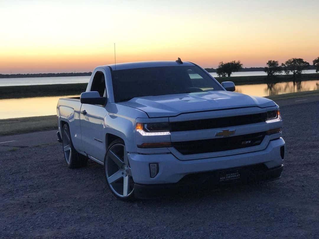 Chevrolet Silverado Sunset Lakeside Wallpaper